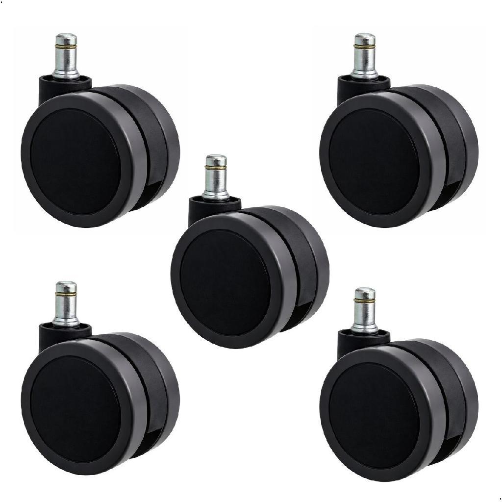 Kit 5 Rodízios Semi Silicone PU 65mm Grafite Rodinhas para Cadeira de Escritório – Pino 11mm