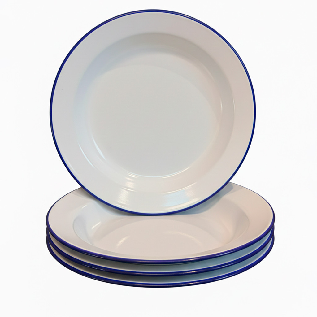 Kit 4 Prato Esmaltado Branco 22cm Ágata Milla Fundo Sopa Caldo 300ml Antigo Vintage Camping Fazenda