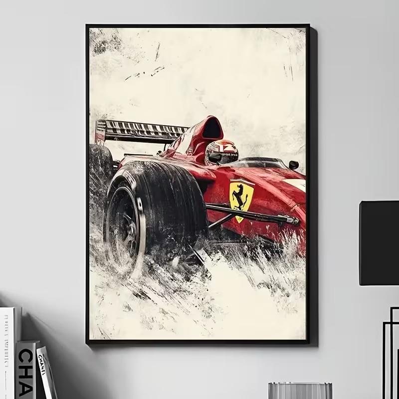Quadro Decorativo Pintura Artística Carro de Corrida Ferrari Vintage