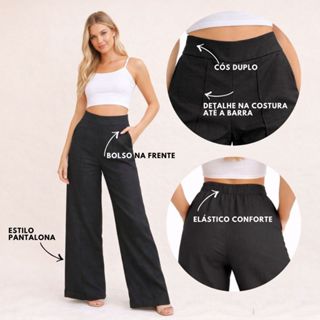 Kit 2 Calças LINHO com bolso Cintura Alta Elegante em Oferta na Shopee