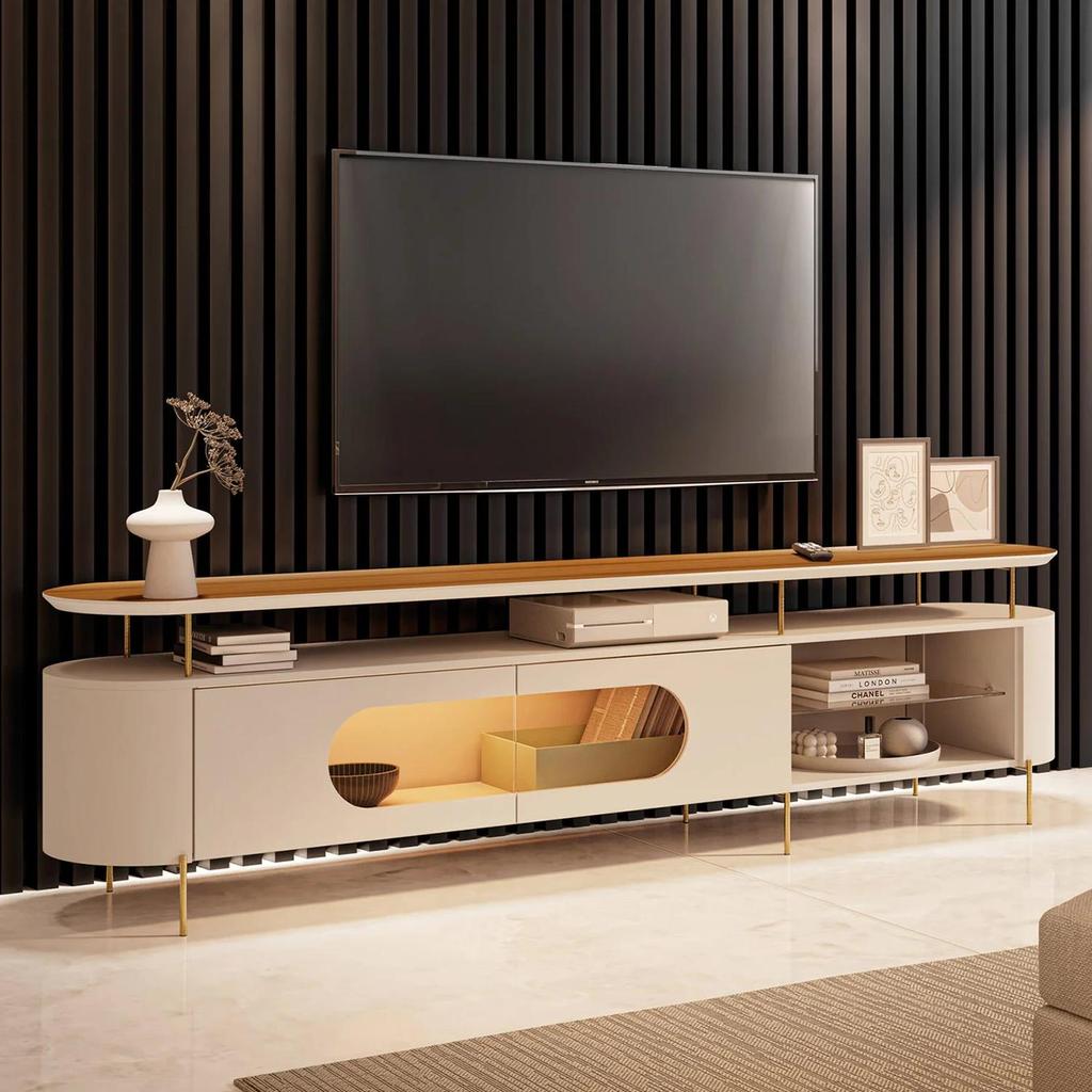 Rack Tv 85 Pol 220cm 2 Portas com Led Ária Off/Cinamomo - Hb Móveis em Oferta na Shopee