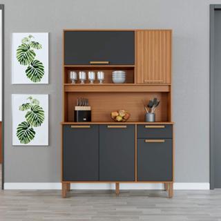 Armário De Cozinha Compacta Fidelitá Veneza 120cm 5 Portas 1 Gaveta Com Tampo e Fundo Freijó/Chumbo em Oferta na Shopee