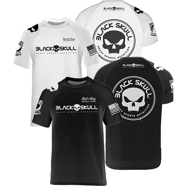 Kit 2 Black Skull Camiseta Original Dry Fit Caveira Luta Atlético exercícios academia Camisa