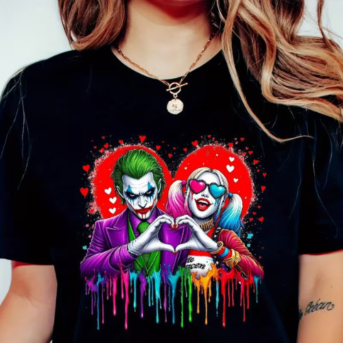 CAMISETA UNISEX ESTAMPADA CASAL ALERQUINA E CORINGA,CASAL PSCODELICO LANCAMENTO DESCOLADA