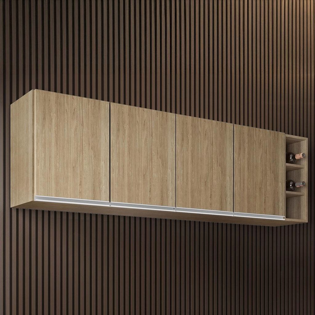 Armário de Cozinha Aéreo 180cm Nevada com Nicho Castanho    - Lumil em Oferta na Shopee