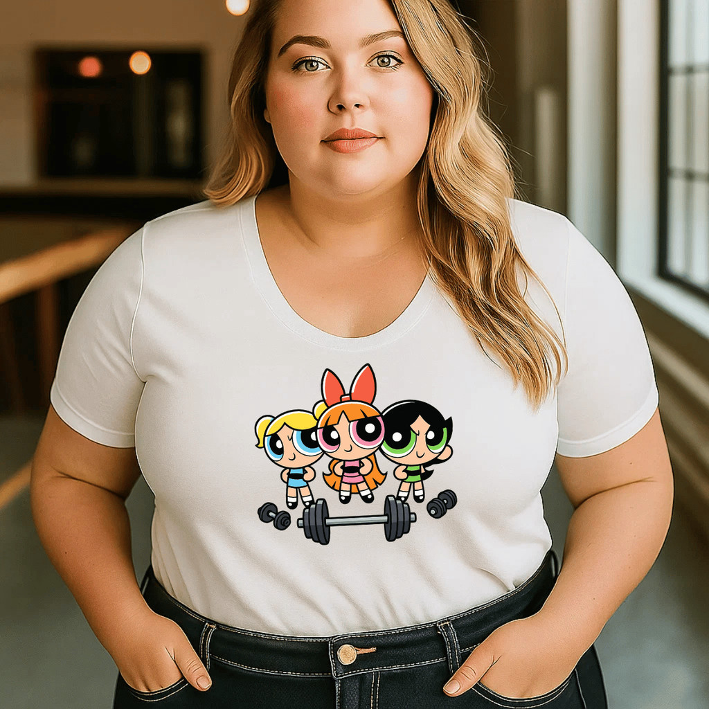 Camiseta Plus Size Feminina Estampada Trio Poderosa Blusa 100% Algodão Premium Blusa Camisa