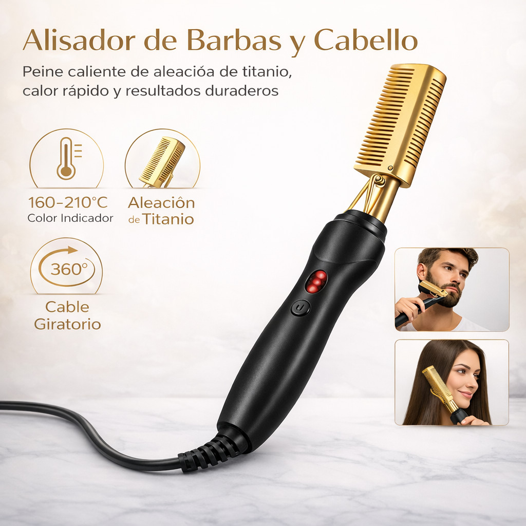 Pente Alisador Elétrico Profissional Bivolt Aquecimento Rápido Temperatura Ajustável Titânio