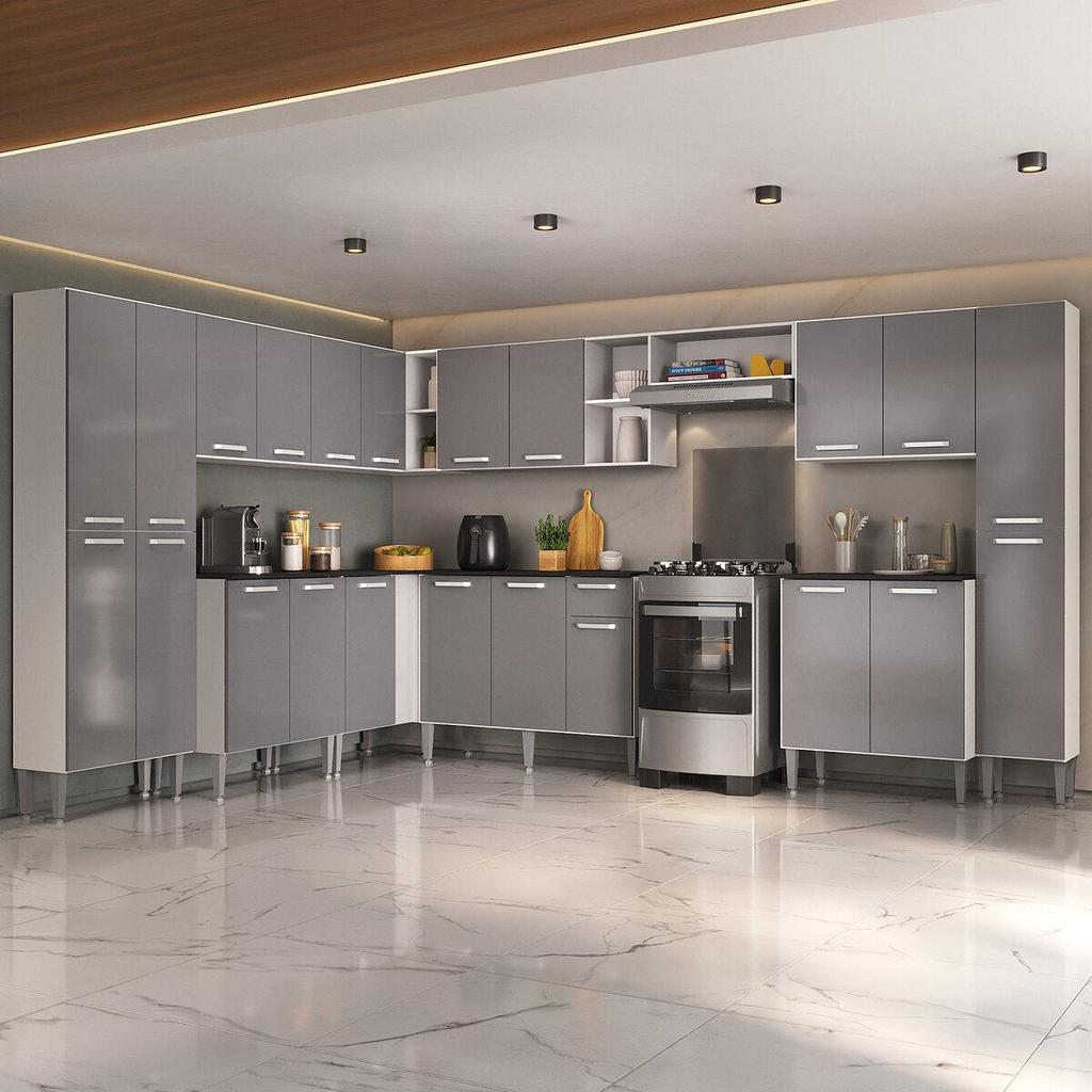 Armário Cozinha Modulada Completa de Canto 534cm Pequim Pop Multimóveis MP3771 em Oferta na Shopee