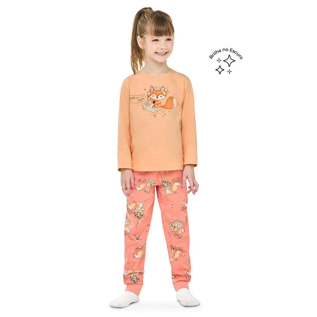 Pijama Longo Infantil Menina Raposa Elian Laranja