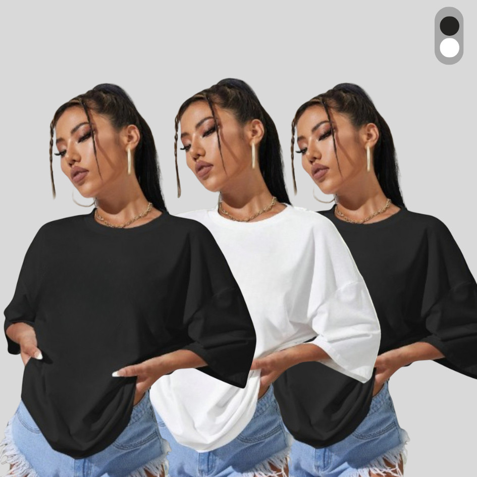 Kit 3 Camisetas Oversized Femininas Básicas Lisas Algodão Premium Streetwear Casual Treino Verão