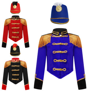 Crianças Meninas Circo Ringmaster Traje Baterista Cosplay Desempenho Gola Manga Longa Franja Epaulet Jaqueta E Chapéu Co