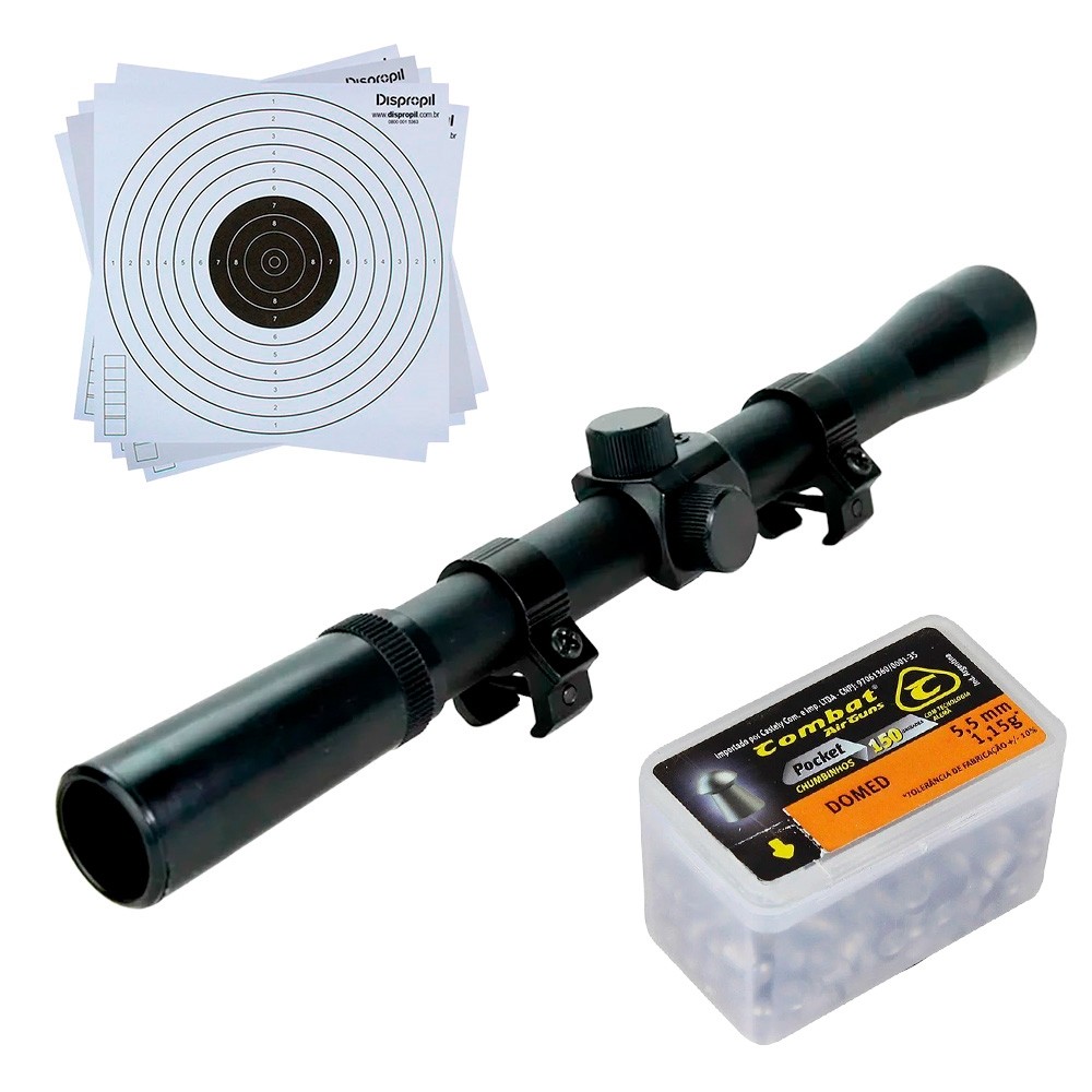 Luneta 4x20 + Chumbinho Domed 5.5mm + Alvo de Papel