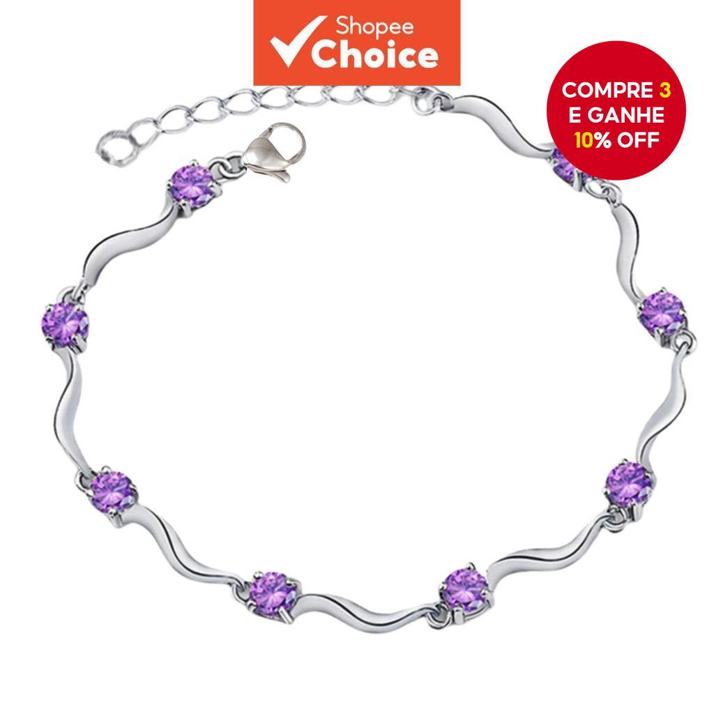  Pulseira de Prata Ajustável de Zircão Roxo de Bambu para Mulheres e Homens, Presente de Moda