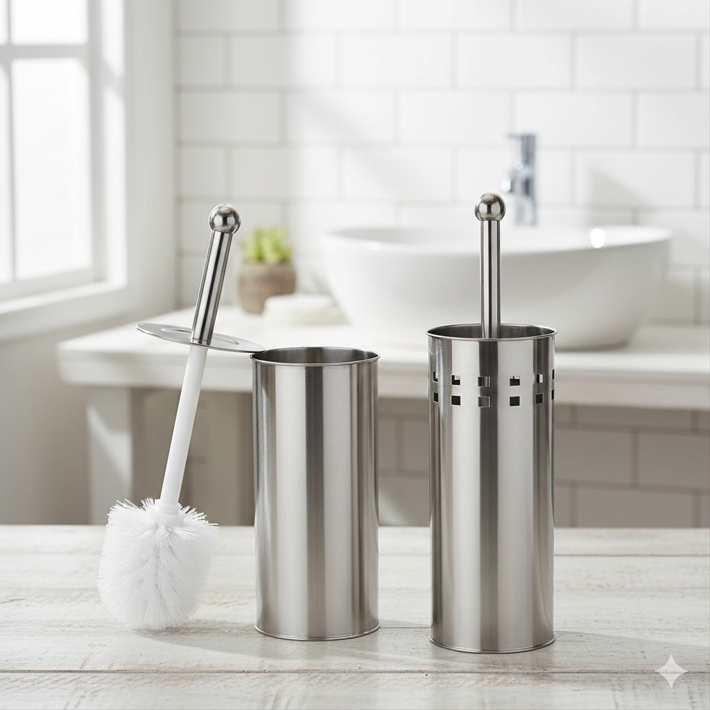 Escova Sanitária Inox para Vaso Sanitário Limpeza com Cerdas em Nilon Não Enferruja - ENVIO IMEDIATO