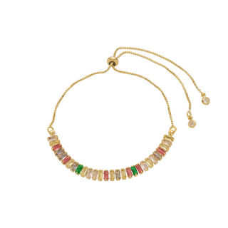 PULSEIRA AJUSTÁVEL TAYLOR P ZIRCÔNIAS COLORIDAS FOLHEADA A OURO 18K