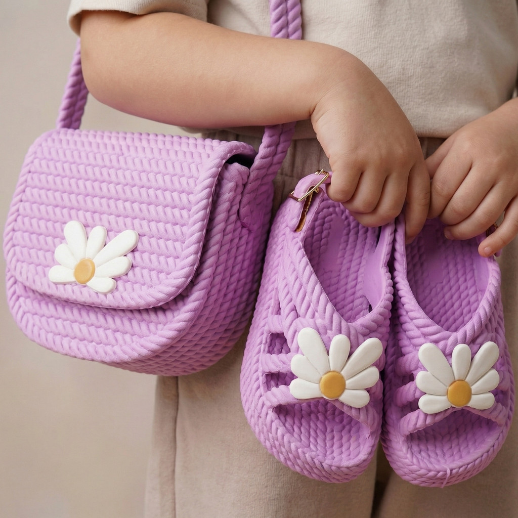 Kit Sandália Infantil Papete Feminina Macia + Bolsa Segura para Uso Escolar