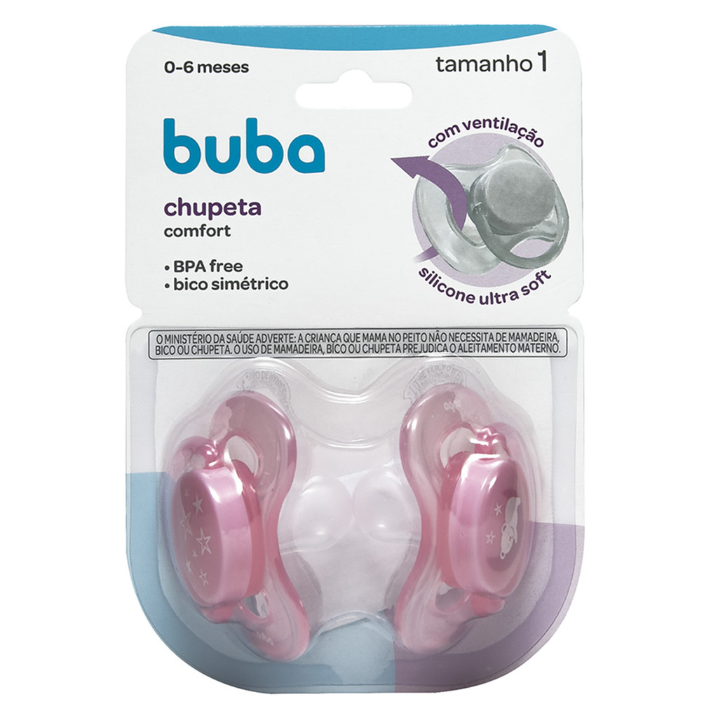 Kit 2 Chupeta Comfort Buba Tamanho 1 Ursinho/Estrela Rosa em Oferta na Shopee