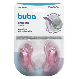 Kit 2 Chupeta Comfort Buba Tamanho 1 Ursinho/Estrela Rosa
