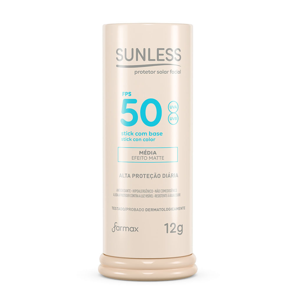 Protetor Solar Sunless Stick com Base Efeito Matte FPS 50 Cor Média 12g em Oferta na Shopee