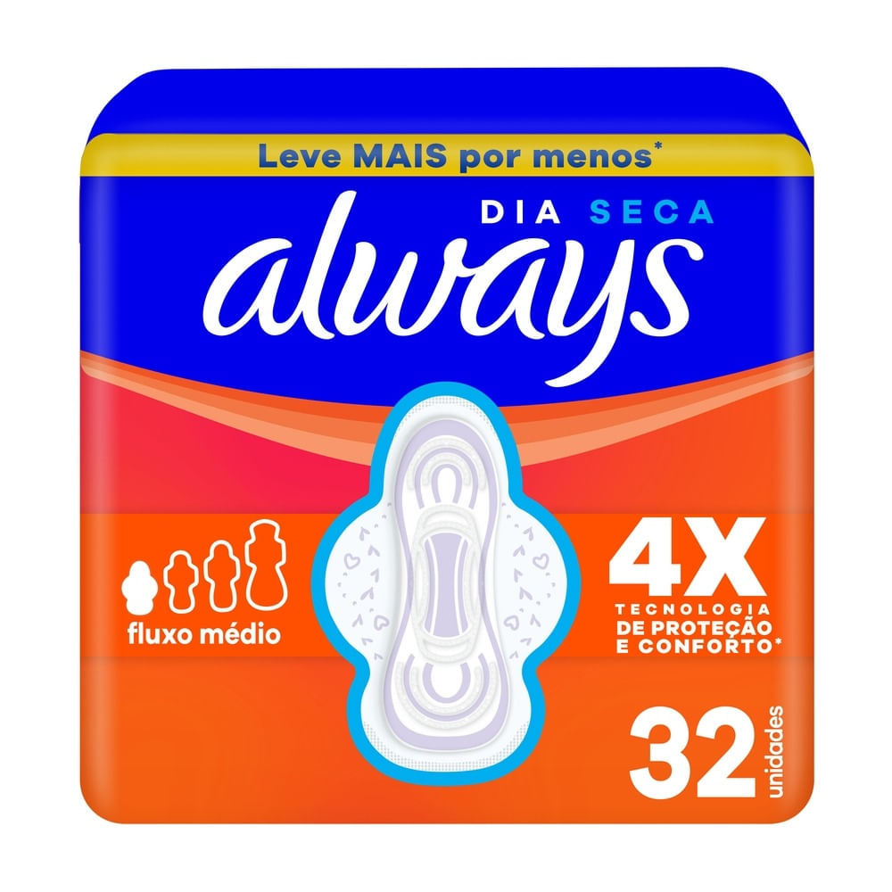 Absorvente Always Seca Tamanho P com Abas 32 Unidades