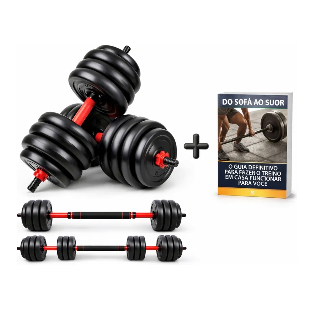 Kit 6 em 1 Halteres Anilhas Kettlebell Ajustável Até 50kg + E-book