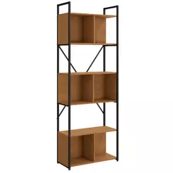 Estante para Livros Livreiro 6 Prateleira 3 Nichos Kappesberg Industrial 200cm Cor Canela/Preto