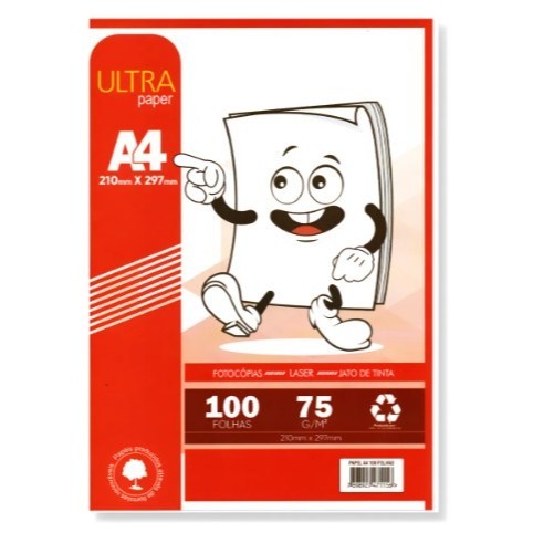Papel Sulfite A4 Branco 75g 100/200/300/400/500 Folhas Ultra Paper
