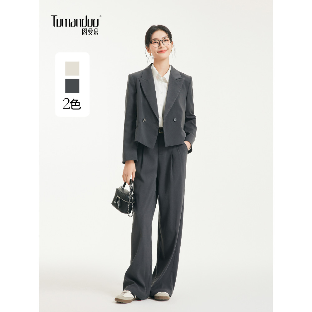 Tumanduo terno cinza feminino outono Commuter local de trabalho entrevista terno Formal pequeno terno curto jaqueta