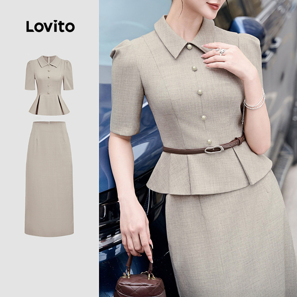 Lovito  Tops ou Bottoms Elegantes com Blusa Cinza Claro Tops ou Bottoms para Mulheres L172ED1007