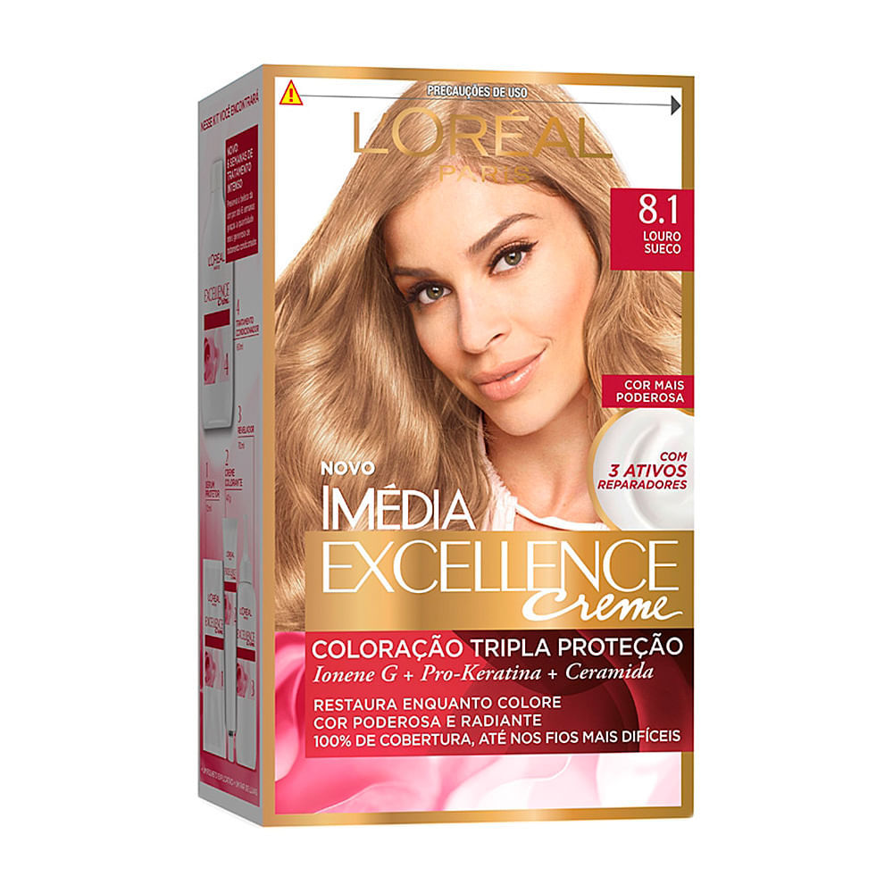 Tintura Creme Imédia Excellence L'oréal Louro Sueco 8.1 Kit em Oferta na Shopee