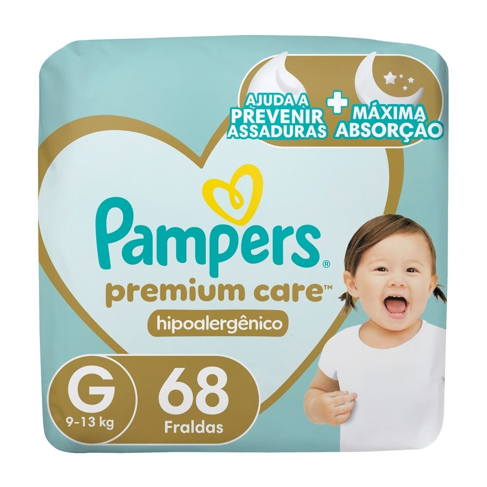Fralda Pampers Premium Care Tamanho G Pacote Hiper 68 Unidades Descartáveis em Oferta na Shopee
