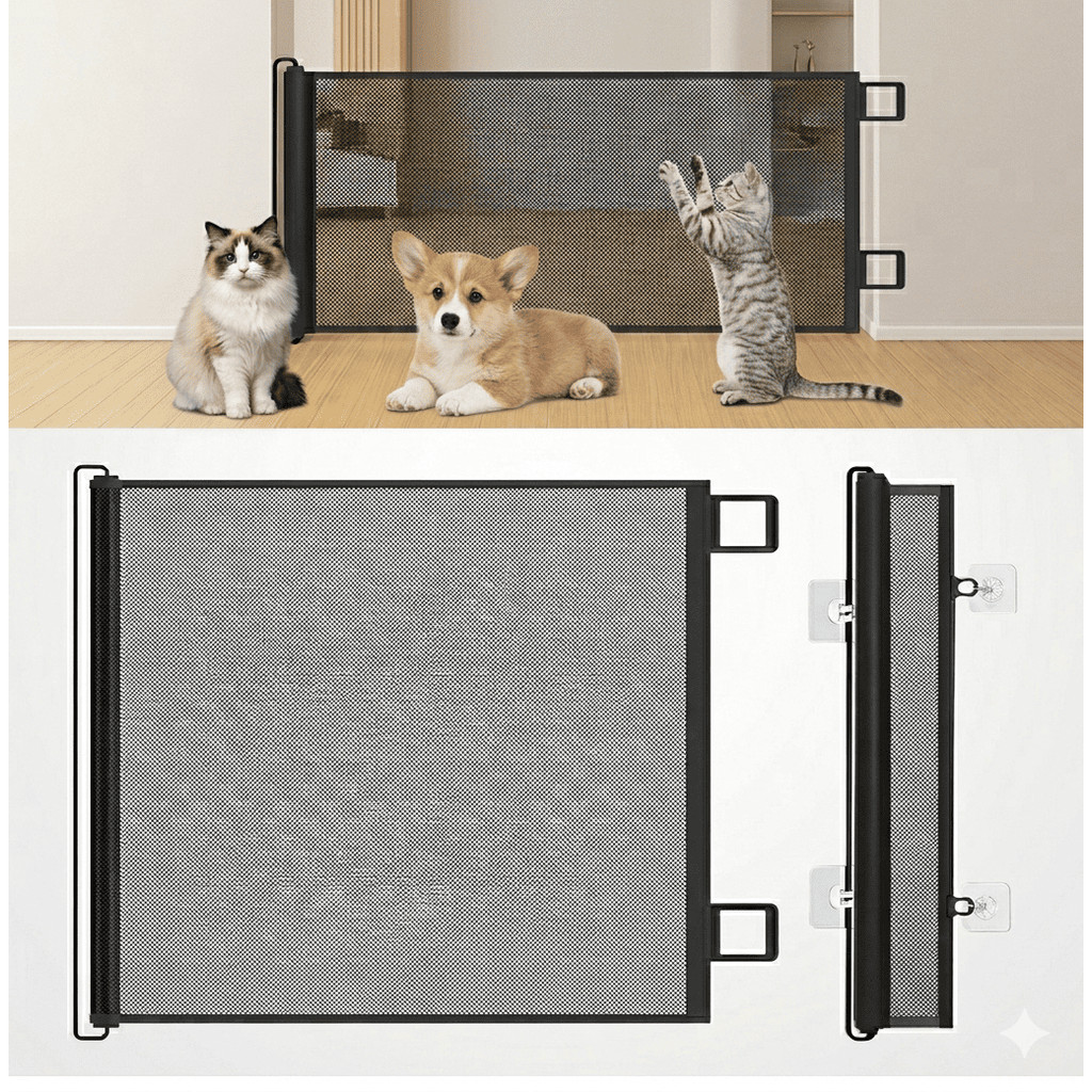 Tela de proteção para Pets Bebês Cercadinho Retrátil Automático Portas Animais Infantil Grade Ajustável