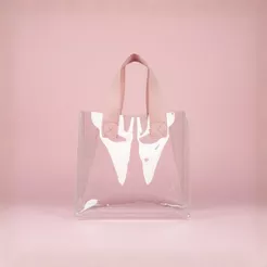 Sacola Transparente PVC com Alça de Couro Rosa - 20x10x18cm - 1 unidade - Rizzo
