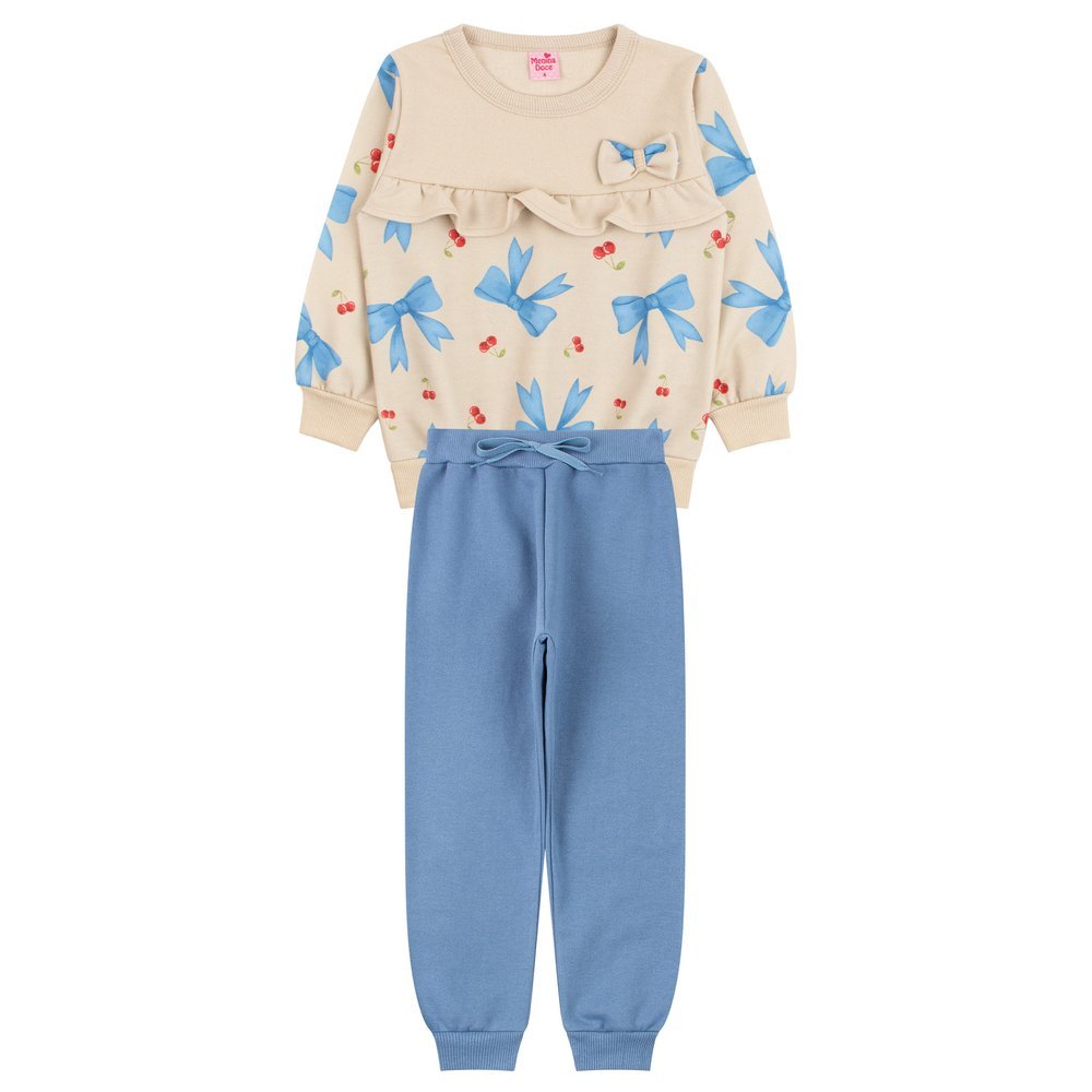 Conjunto Infantil Feminino Moletom Sublimado Peluciado/Moletom Peluciado Laços - Menina Doce