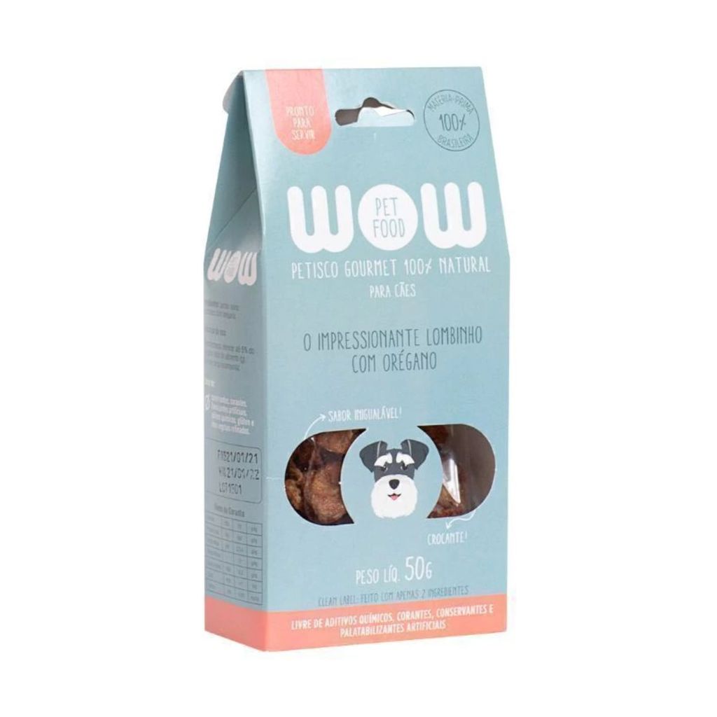 Petisco Wow Pet Cães Sabor Lombinho Com Orégano 100% Natural