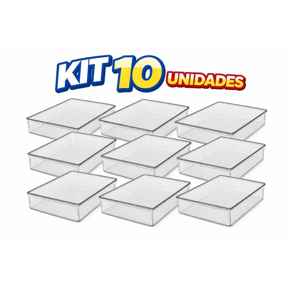 Kit 10 cesto organizador grande acrilico 17,5x23,4x5,5 Multiuso Gavetas geladeira