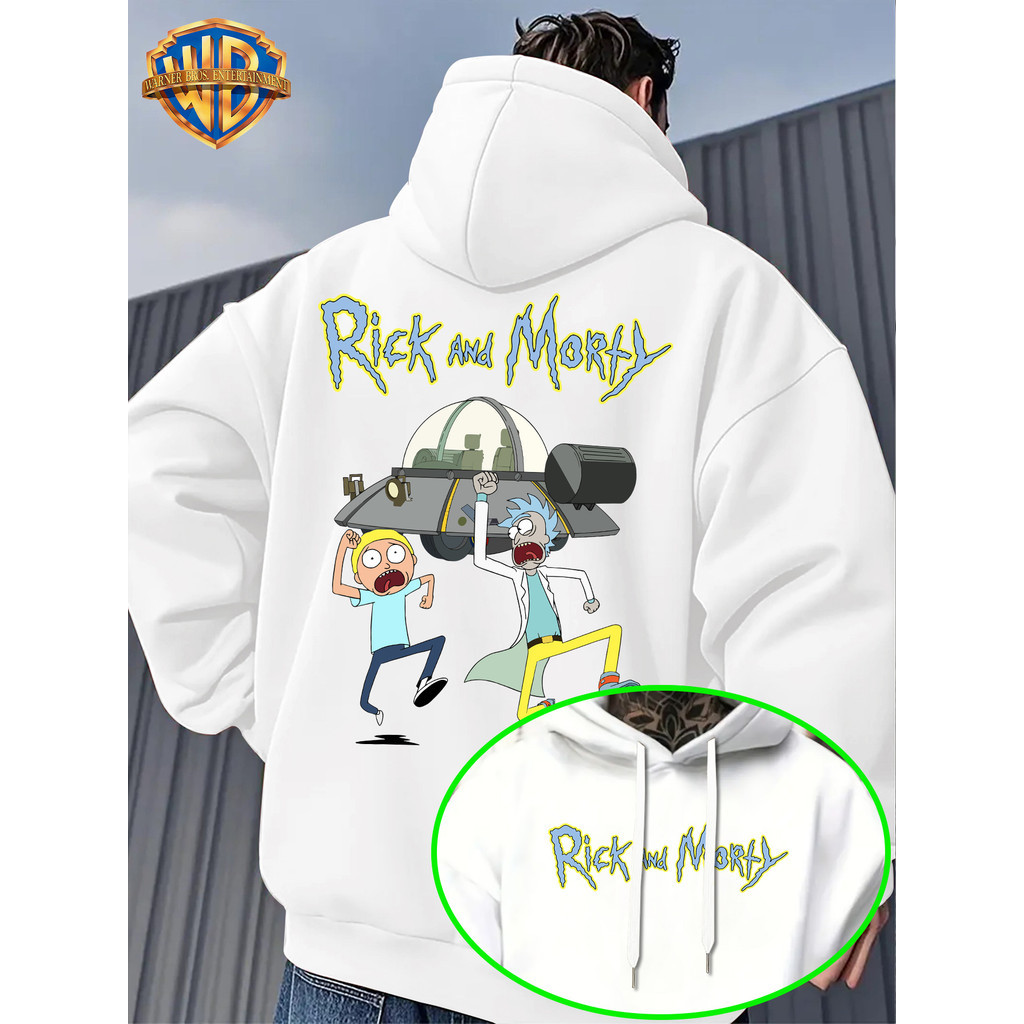 Moletom com Capuz WB  - Logo de Rick's Morty, Estampa Flocked nas Costas com Morty e Personagens, Capuz