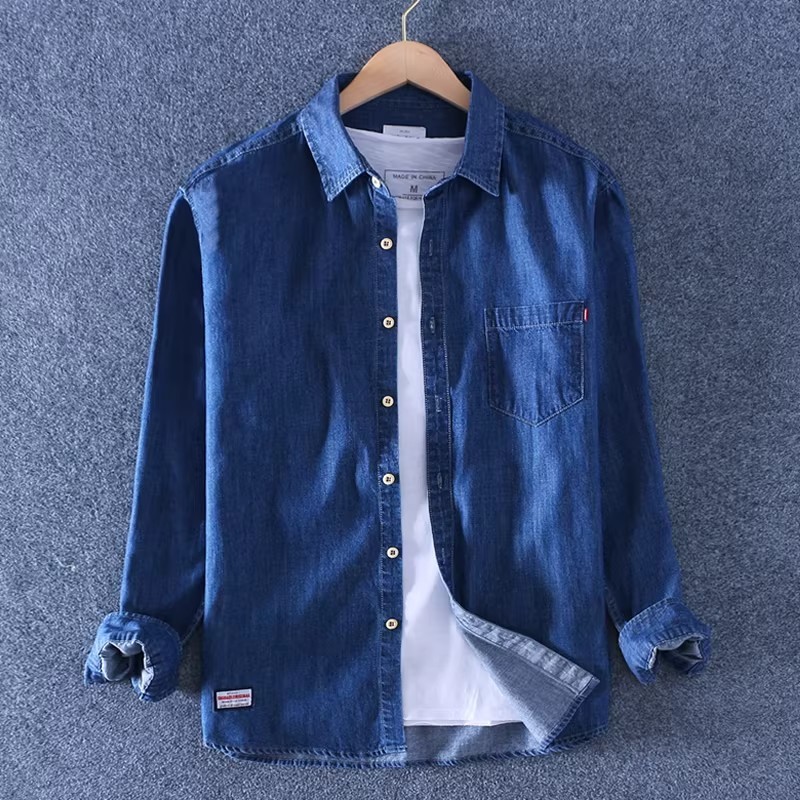 2026 novo estilo americano Retro Denim camisa de manga comprida masculina primavera outono Casual resistente ao desgaste