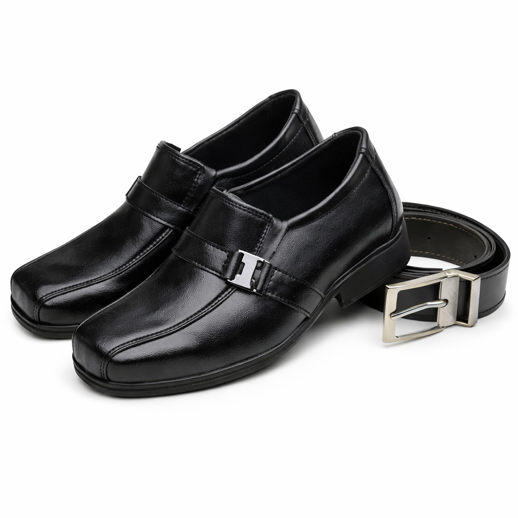 Kit Sapato Social Infantil Preto Verniz + Cinto Dupla Face Preto/Café com Fivela de Pressão casamento festa