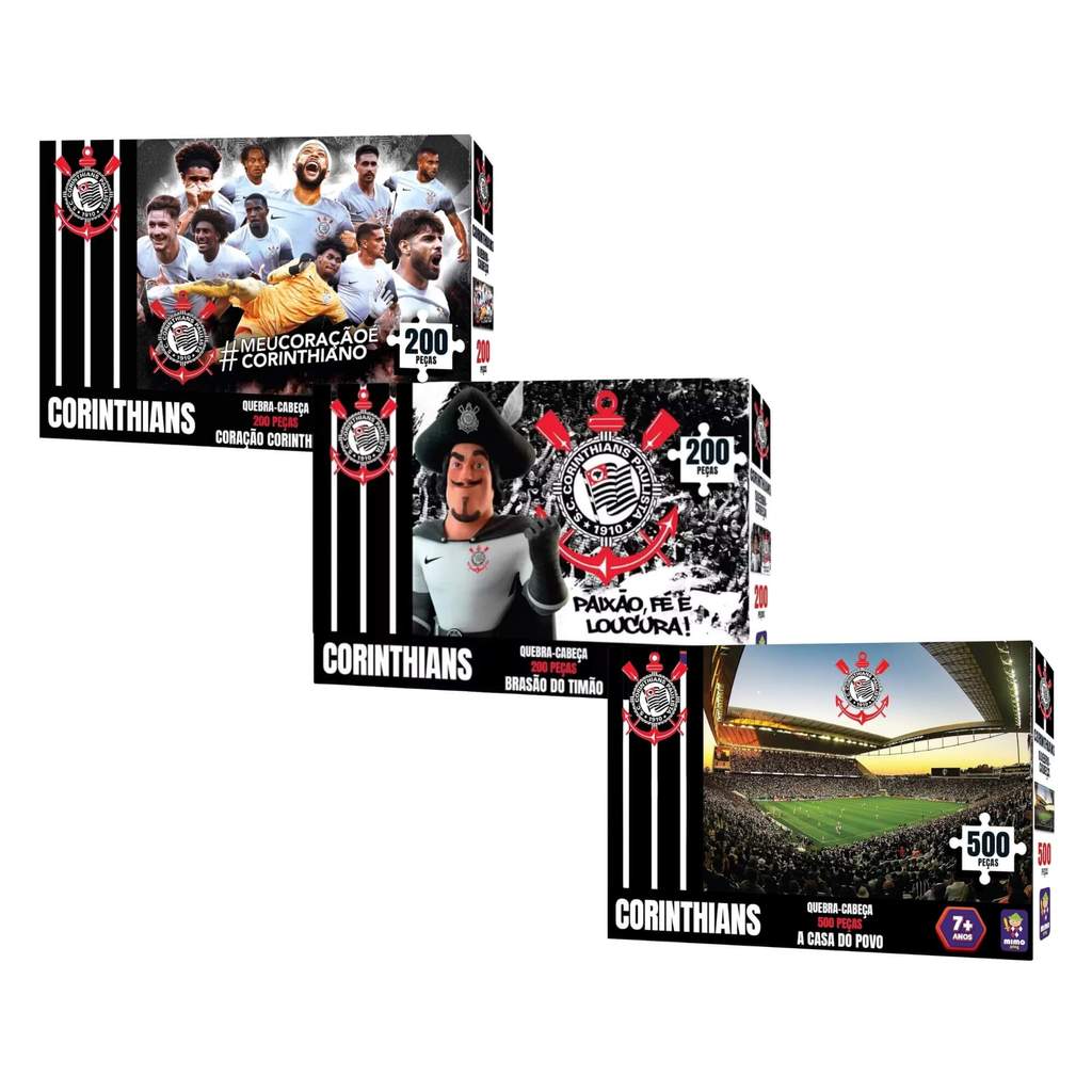 Kit 3 Quebra Cabeças Corinthians Arena + Brasão + Jogadores