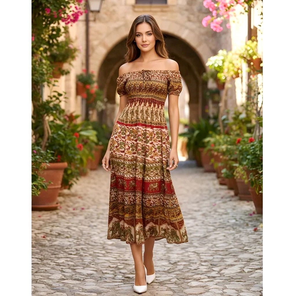 Vestido Longo Indiano Ciganinha Estampa Maia Algodão B-900