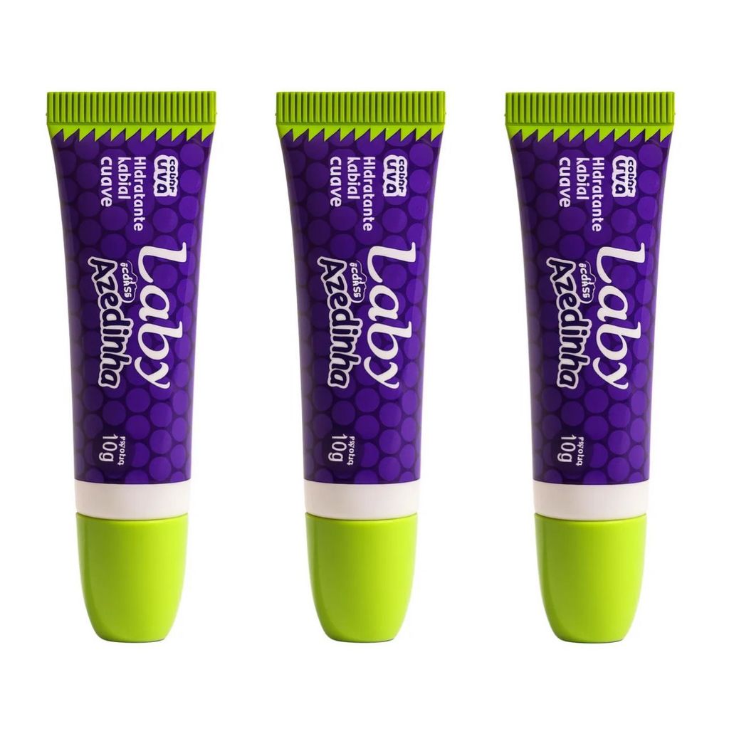 Kit 3 Hidratante Labial Efeito Gloss Sabor Uva Laby Azedinha 10g
