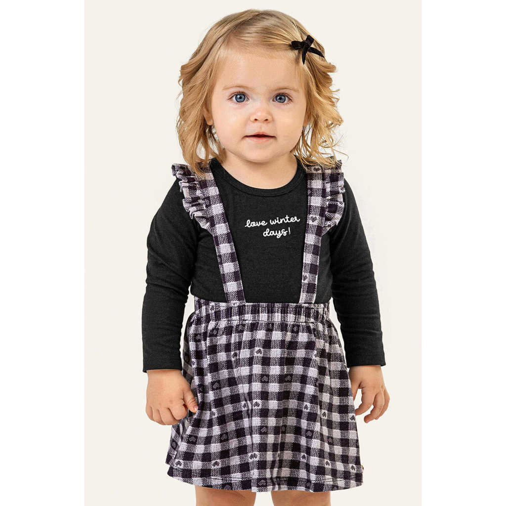 Conjunto Bebê Menina Body e Salopete Xadrez Colorittá Preto