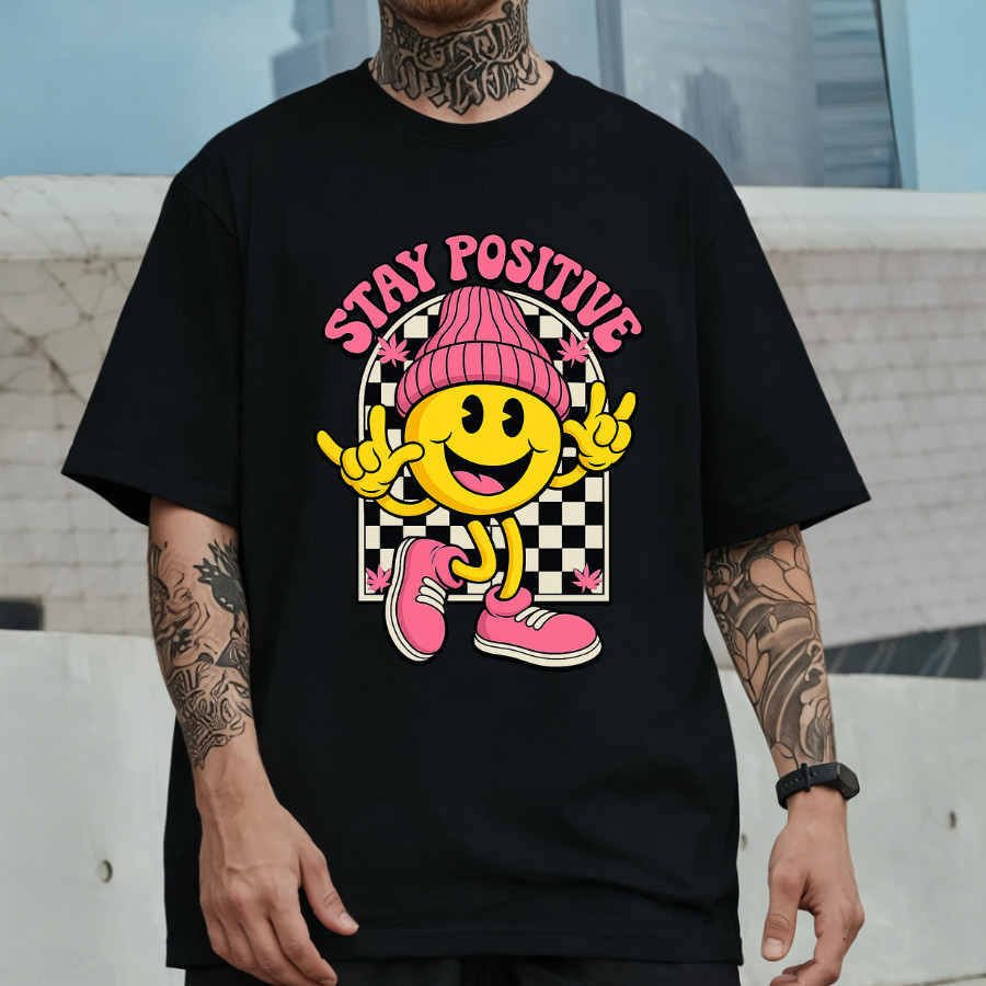 Camiseta Oversized Stay Positive Estilo Streetwear Blusa Skatista Camisa Casual
