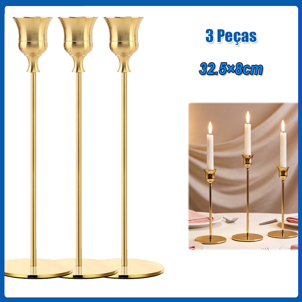 Castiçais de metal 3 peças castiçais castiçais para casamento jantar festa ou aniversário 32.5×8cm