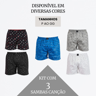 Kit Com 3 Samba Canção Masculina Tecido Leve Elástico em Oferta na Shopee