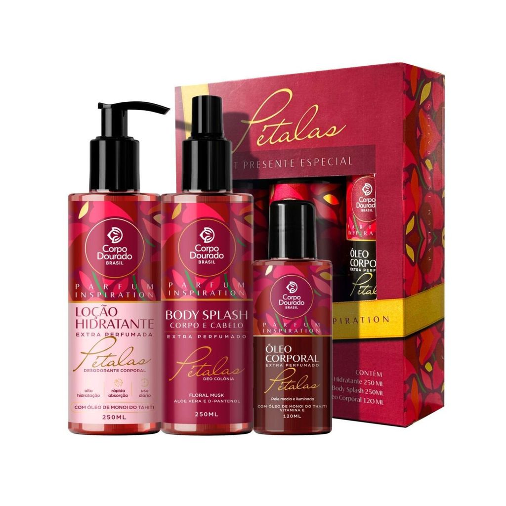 Hidratante + Body Splash 250ml + Óleo Corporal 120ml Pétalas