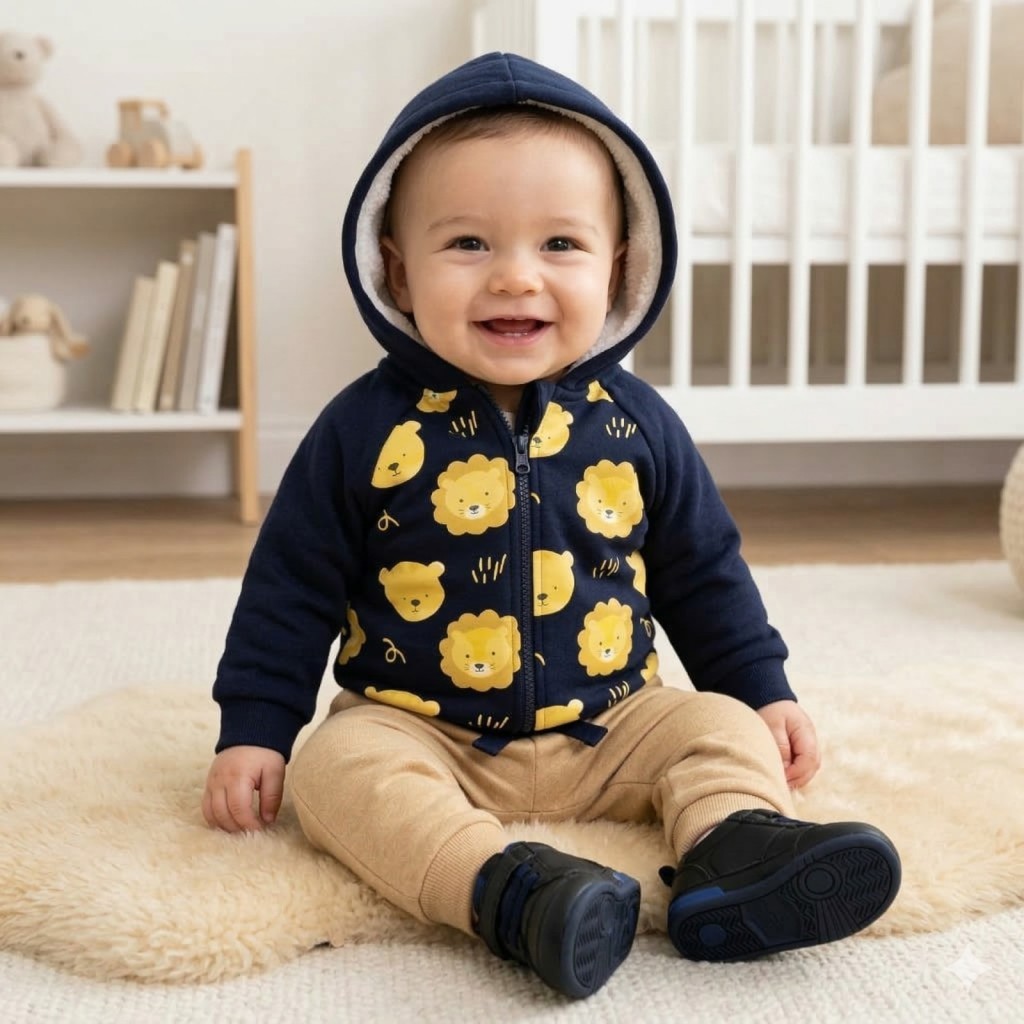 Conjunto Infantil Menino Moletom Peluciado Com Zíper Leão e Tigre