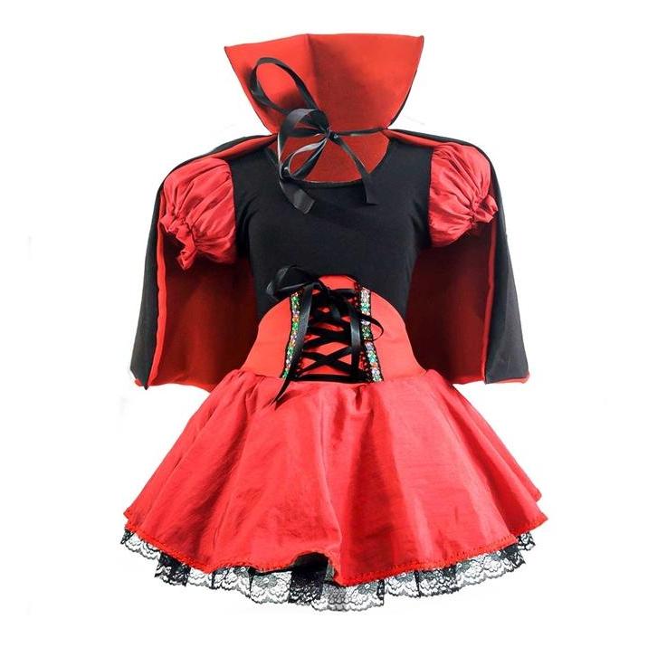 Fantasia Vampira Feminina Com Corselet e Capa de Halloween