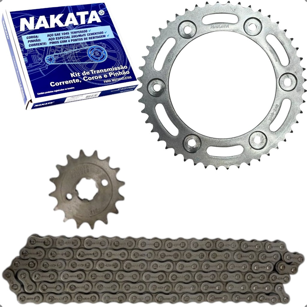 Kit Transmissao Relação Coroa Pinhao Corrente Nakata Honda NXR Bros 160 XRE 190 2015 A 2021